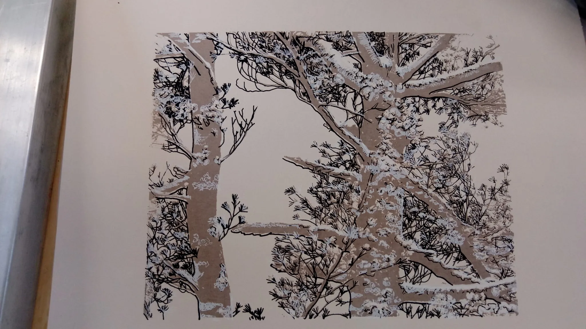 Snow on the branches — Screen print, 2021