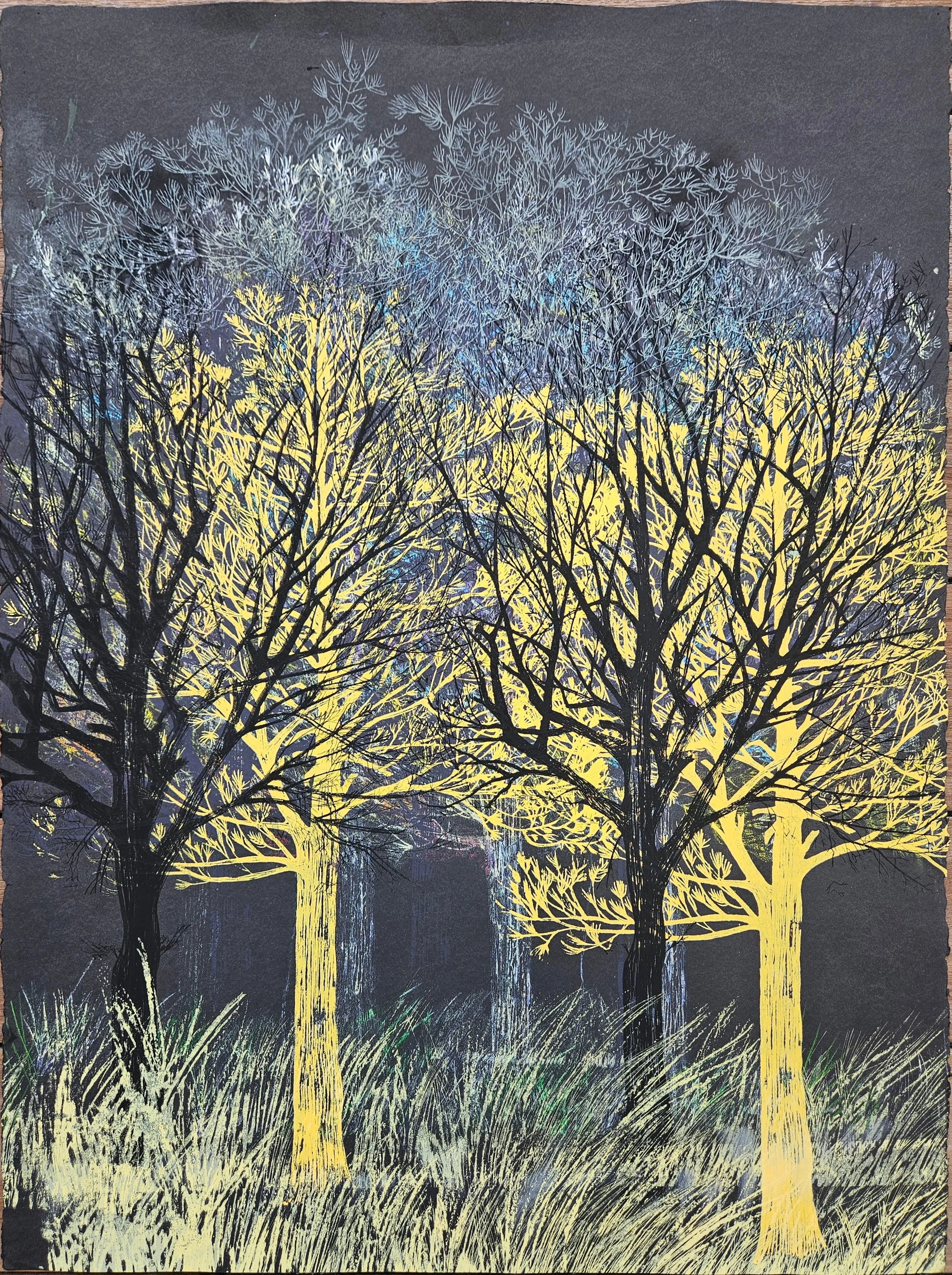 Yellow trees, night — Screen print, 2026
